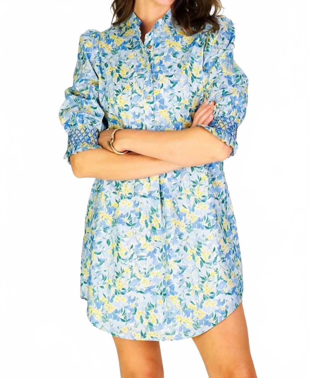 NEW DUFFIELD LANE percy popover dress in blue watercolor meadow